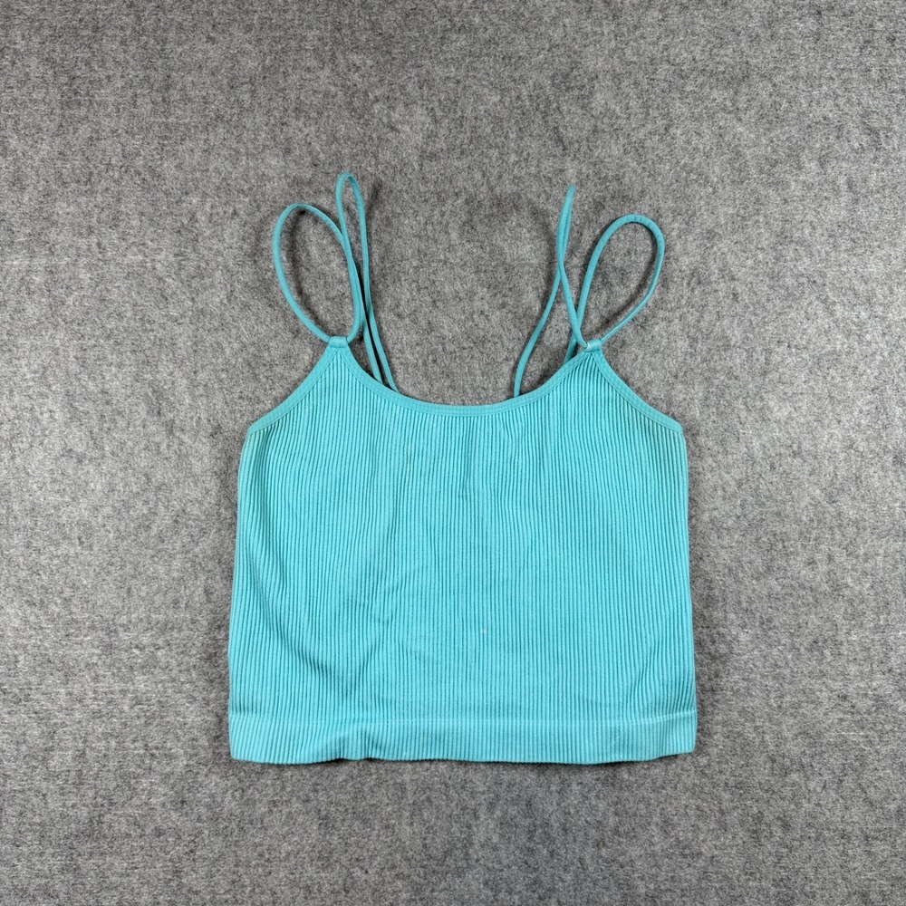 Colsie Womens Ribbed Multi Strap Cami Tank Top Medium Turquoise Blue Seamless